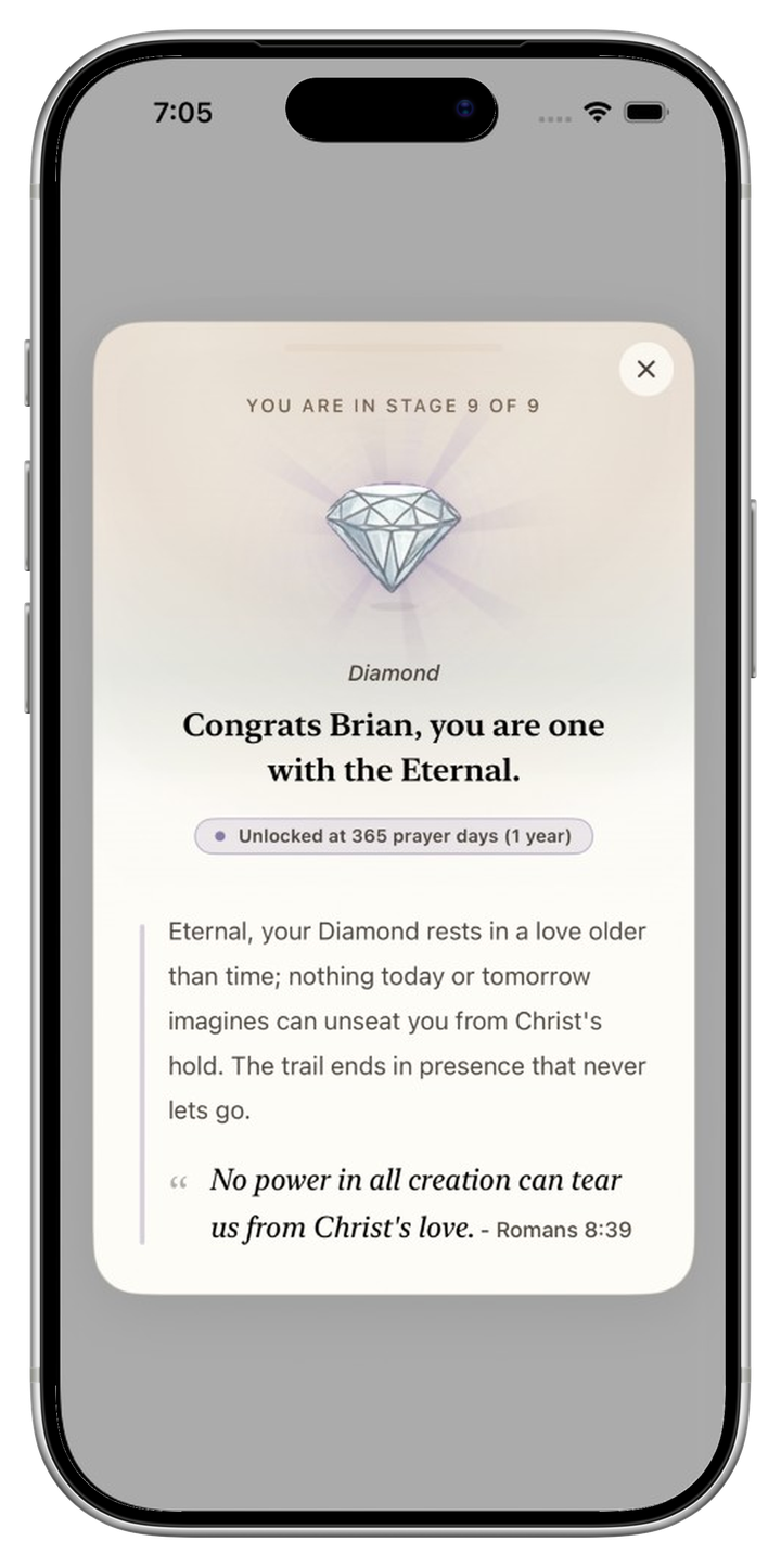 Stage 9 Diamond milestone after 365 prayer days